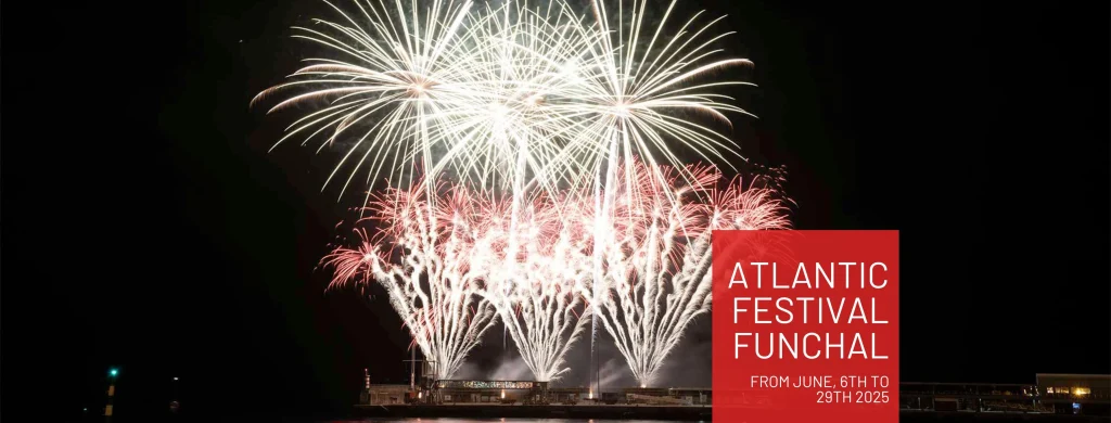 Fireworks over Funchal harbour during the Atlantic Festival, Madeira.