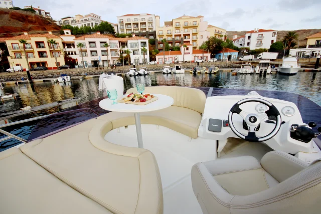 Interior view of the Luxury yacht docked at the marina in Madeira