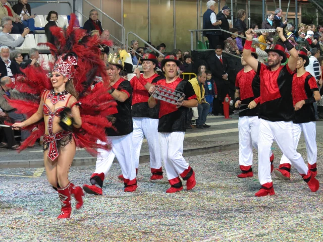 Carnival dancers performing energetic routines during the Funchal Carnival Parade