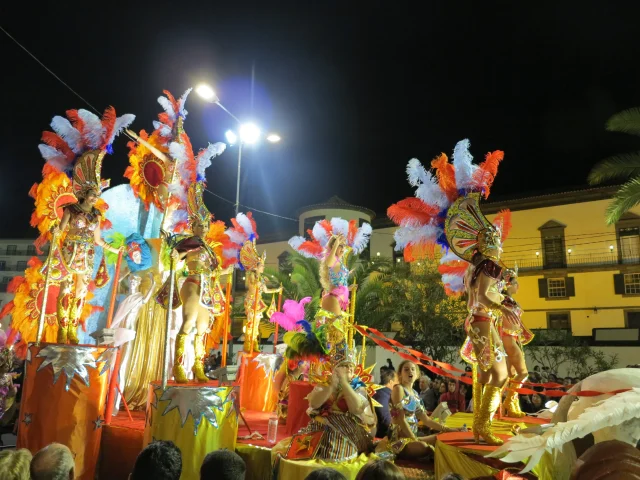Grand finale allegorical float closing the Madeira Carnival Parade along Avenida do Mar